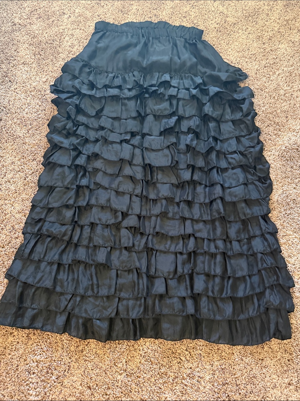 Black Ruffle Tiered Maxi Skirt with Elastic Waist